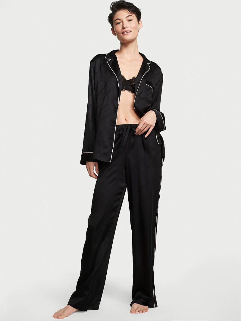 Pijama-Pantalon-de-Satin-Negro-Victoria-s-Secret